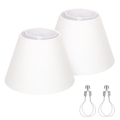 White Small Lamp Shades Set of 2 - 5.5" Top x 10" Bottom x 6.6" High, Fabric Replacement for Bedside & Wall Sconces - Variation: White