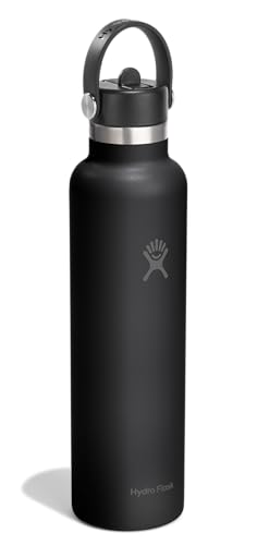 Hydro Flask 24 Oz Insulated Stainless Steel Water Bottle - Tonal Black with Straw Lid - Leakproof & Keeps Drinks Cold 24H