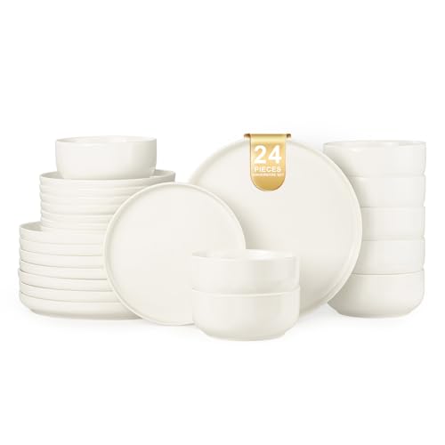 EWFEN 24-Piece Ceramic Dinnerware Set for 8 White - Service for Family & Entertaining
