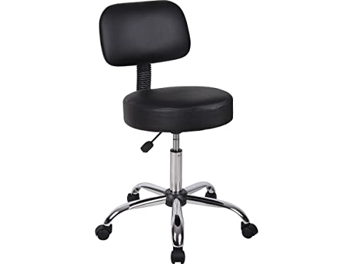 Be Well Medical Spa Stool with Back Cushion - Adjustable Height Black Office Stool