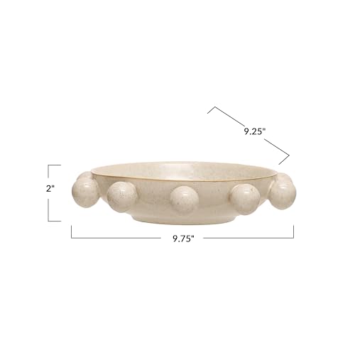 Cream Reactive Glaze Stoneware Bowl with Orbs - 9.63 Inch Serving Dish