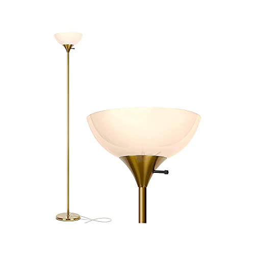 Dimmable LED Floor Lamp - Brass/Gold Tall Torchiere for Living Room & Bedroom