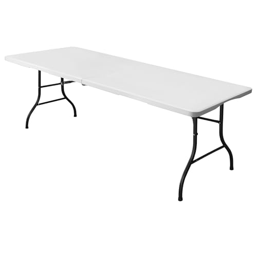 8ft Folding Portable Heavy Duty Plastic Table - White, Indoor & Outdoor Use
