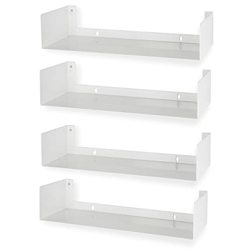 White Wallniture Bali Bookshelf Set of 4 - Floating Wall Shelves for Books & Media