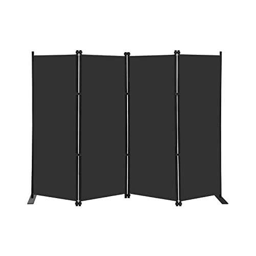 Black 4-Panel Room Divider 6Ft Tall Indoor Privacy Screen Folding Wall