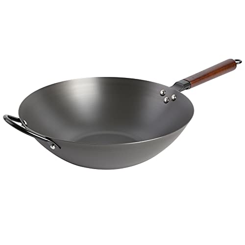 Babish 14-Inch Carbon Steel Flat Bottom Wok Pan for Stir Fry & Induction