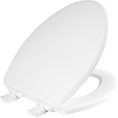 Bemis Elongated Modern Wood Toilet Seat Premium with Slow Close & Decorative Edge - Made in USA, White