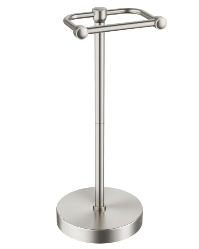 KALLYNB Brushed Nickel Toilet Paper Holder Stand with Weighted Base, Heavy Duty Bathroom Accessory