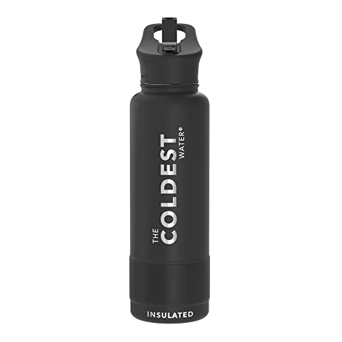 Insulated Water Bottle with Straw Lid - Stainless Steel 40 oz - Stealth Black