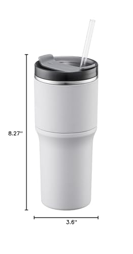 LocknLock Metro Tumbler Stainless Steel Double Wall Insulated with Non-slip grip, Lid, 22 oz, Off-white