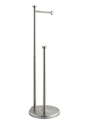 Bathroom Toilet Paper Holder Stand with Reserve - Nickel Finish, Holds Jumbo Rolls, Free Standing