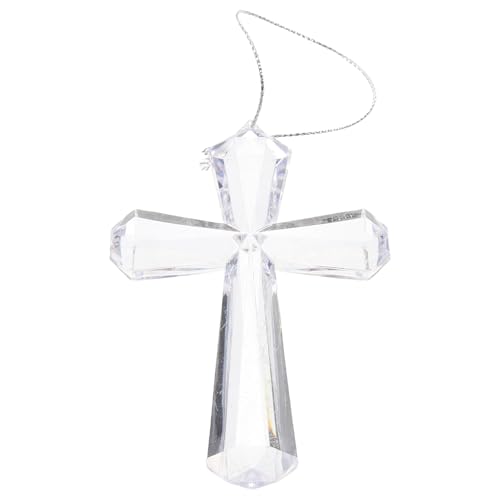 Lurrose Crystal Cross Hanging Ornament Crystal Acrylic Cross Decoration Hangings Glass Christmas Tree Ornaments for Religious Christian Christmas Party Decoration
