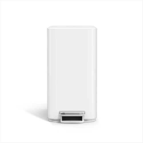 simplehuman 9L Slim Step Trash Can White Steel Bathroom Bin with Lid Shox