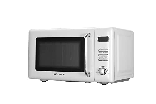 Emerson Retro White Countertop Microwave Oven 0.7 Cu Ft 700W with 5 Power Levels
