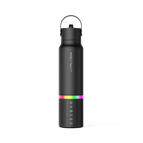 LitFlask Black 20oz Insulated Water Bottle with Bluetooth Speaker & Charger