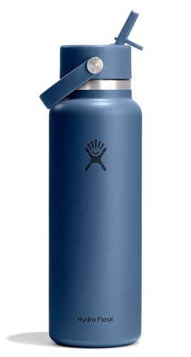 40 Oz Insulated Stainless Steel Water Bottle with Leakproof Wide Mouth & Straw Cap