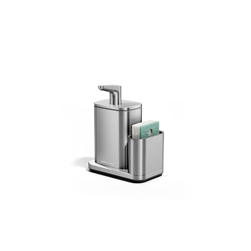 16 oz Dish Soap Dispenser with Sponge Caddy - Brushed Stainless Steel