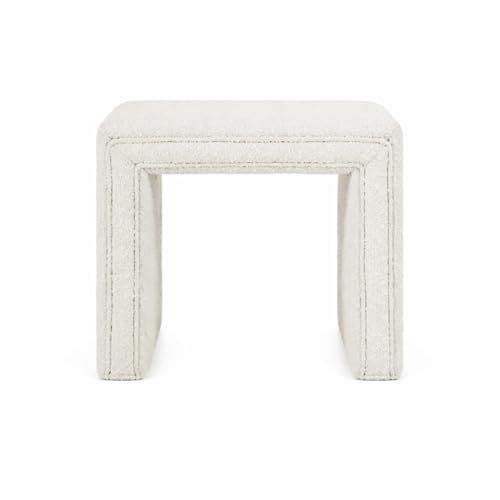 HomePop 19" Modern Channel Tufted Ottoman - Cream Boucle, Compact Footrest