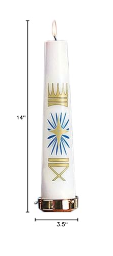 Advent Pillar Candles with Nativity Christ Decal, 14 Inch White Wax for Christmas & Holidays
