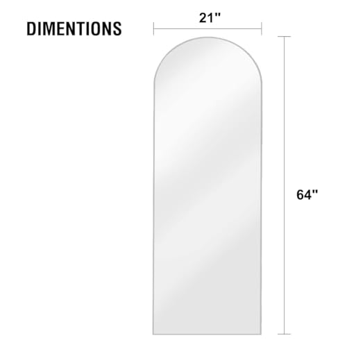 Full Length Arched Floor Mirror 64x21 Inches - White Frame