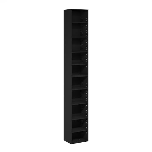 Furinno PASIR Blackwood 10-Tier Bookshelf, 12-Inch Wide Modern Bookcase