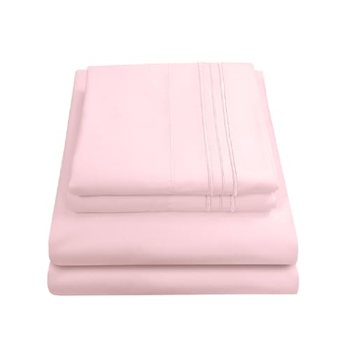 Pink Full 1800 Thread Count Egyptian Microfiber Sheet Set with Elastic Fitted Sheets
