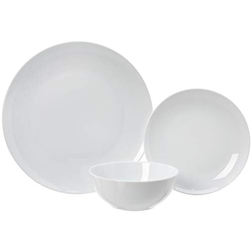 Amazon Basics 18-Piece White Porcelain Coupe Dinnerware Set for 6 - Microwave & Dishwasher Safe