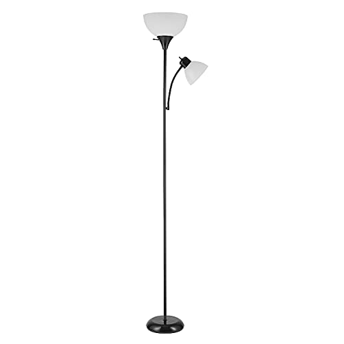 Globe Electric 72" Black Floor Lamp with Adjustable Reading Light - Space-Saving Modern Torchiere for Living Room & Bedroom