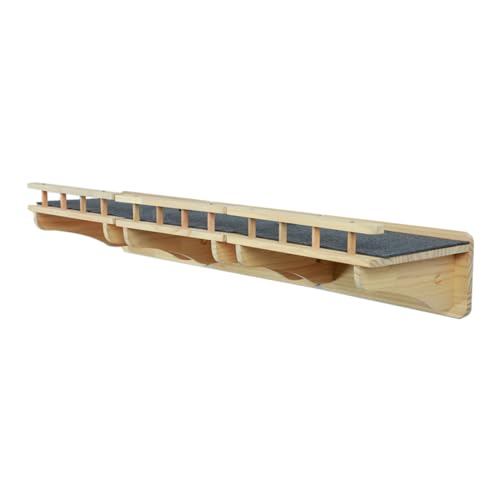 Wall Mounted Cat Shelves Set - Natural Wood 47.2 x 11.8 Inches, 3-Pack, Carpeted Perches - Variation B