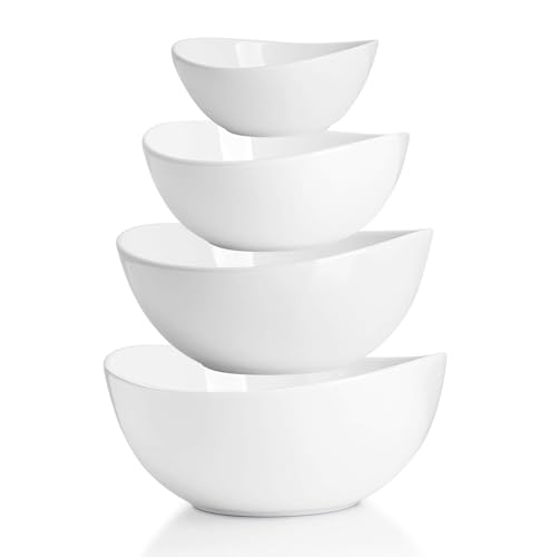 Sweese White Porcelain Serving Bowls Set - 4 Sizes, Microwave & Dishwasher Safe