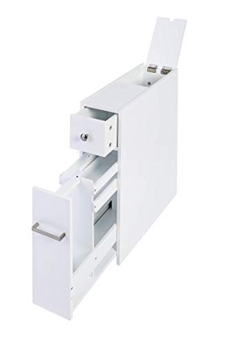 Spirich White Bathroom Storage Cabinet with Toilet Paper Holder - Narrow Floor Unit