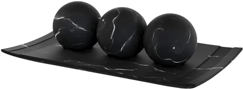 Black Marble Look Home Decor Bowl and Orb Set - Coffee Table Centerpiece, Living Room Accent - Matte Finish