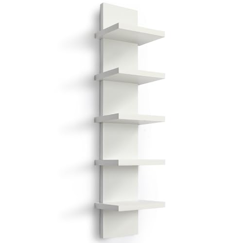 Homaterial 5 Tier Wall Shelf Unit, Small White Vertical Floating