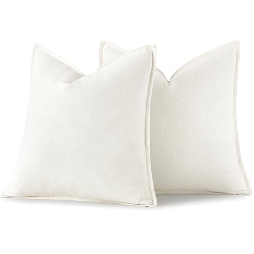 Euro Sham Pillow Covers 26x26 Cream White Set of 2 Linen Cotton Flange Edges