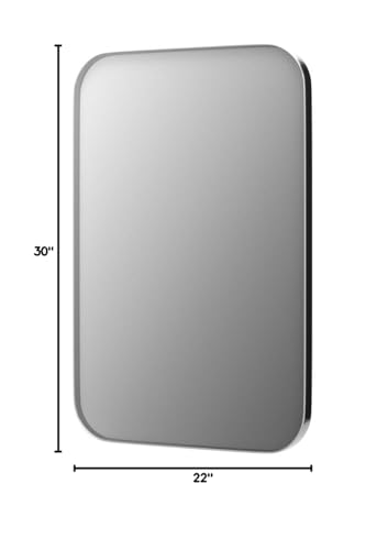 22x30 Inch Chrome Rounded Rectangle Bathroom Wall Mirror - Stainless Steel Frame, Vertical & Horizontal Hanging - Variation: Chrome / 30"L x 22"W