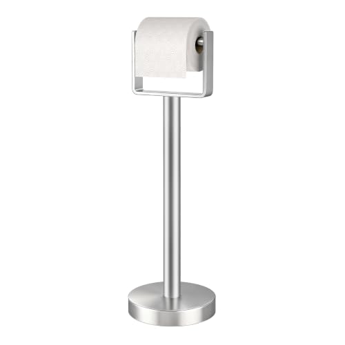 YUMORE Brushed Nickel Heavy Duty Toilet Paper Holder Stand, Extra-Weighted Base