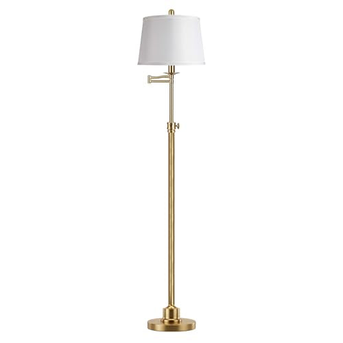 Antique Brass Floor Lamp with Swivel Swing Arm - Height Adjustable Mid Century Modern Tall Lamp for Living Room & Bedroom - LED Bulb Included