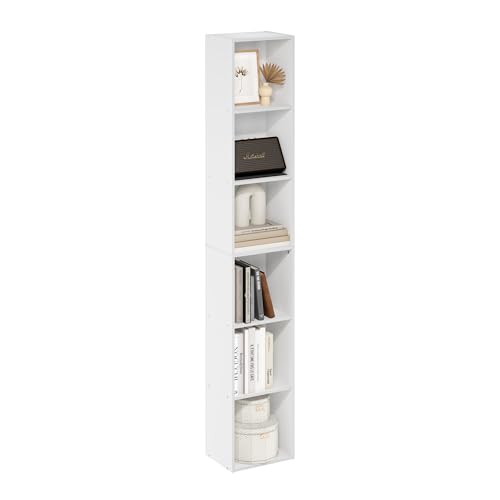 White 6-Tier Tall Modern Bookshelf - Slim Vertical Bookcase, 12.1-Inch Wide