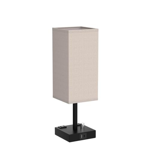 Aooshine Beige 14in Bedside Table Lamps Set of 2 with Dimmable USB-C+A Outlets
