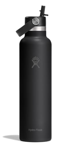 Hydro Flask 24 Oz Insulated Stainless Steel Water Bottle - Tonal Black with Straw Lid - Leakproof & Keeps Drinks Cold 24H