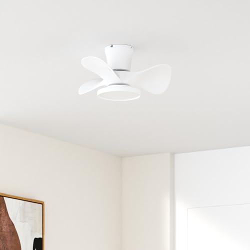 White 22-Inch Ceiling Fan with LED Light, Remote Control, Reversible Motor