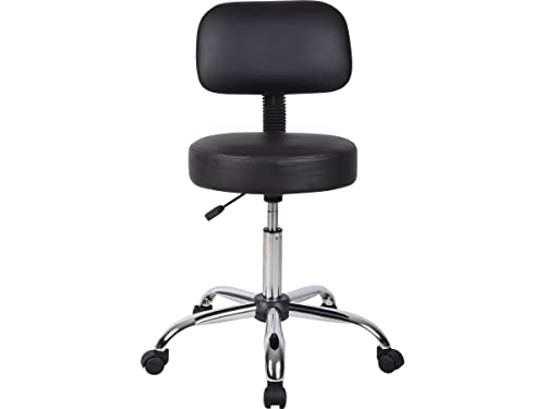 Be Well Medical Spa Stool with Back Cushion - Adjustable Height Black Office Stool