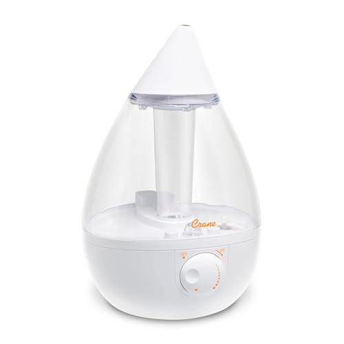Crane Ultrasonic Cool Mist Humidifier for Bedroom & Nursery - 1 Gallon, Clear & White, Filter Optional