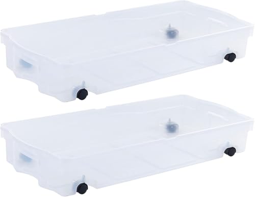 Rubbermaid Under the Bed Storage Boxes 68 Quart Low Profile 2 Pack with Wheels & Dual Lids