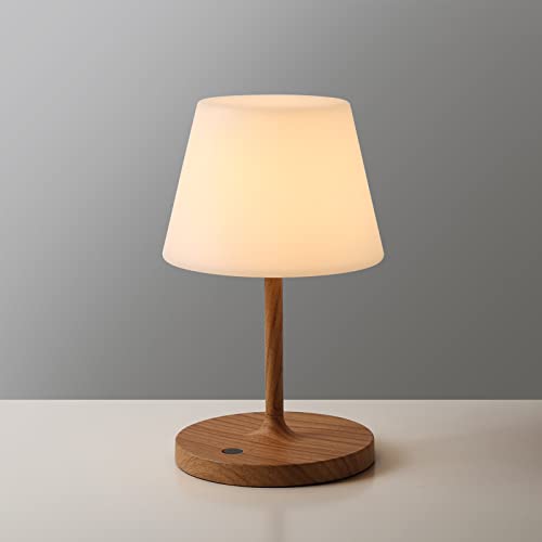 Outdoor Wooden Grain Table Lamp - Waterproof Rechargeable LED, 9.6in