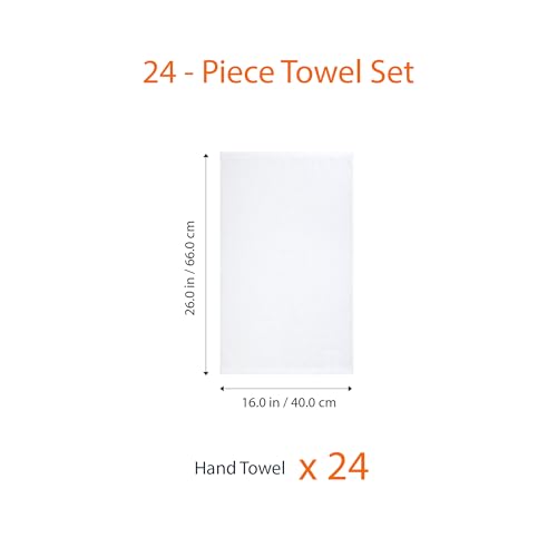 Cotton Hand Towels 24-Pack - Soft, Quick Drying, 16x26 Inches, White - Gym & Home Use