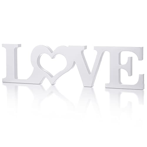 Kigley Wooden Love Sign Wedding Table Decorations Wood Love Letters Bridal Shower Signs for Home Decor Married Anniversary Party Wedding Party Proposal Ceremony(White)