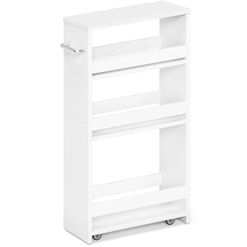 White Slim Rolling Storage Cart - Multi-Purpose Utility Kitchen Bathroom Laundry