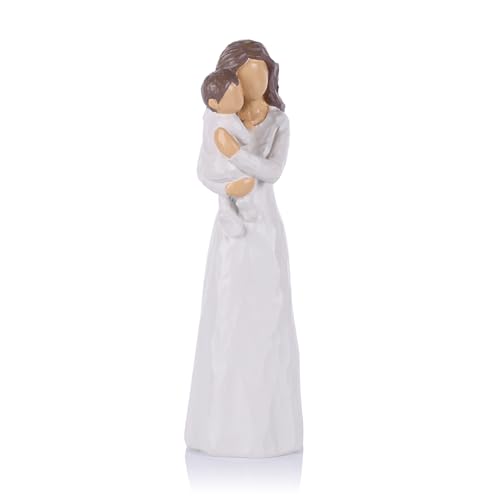 Mother & Son Hug Figurine - Hand Painted Resin Sculpture for Mom's Gift, Mother's Day, Shelf Decor