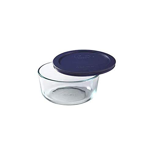 Set of 6 2-Cup Glass Bowls with Dark Blue Lids - Made in USA Food Storage